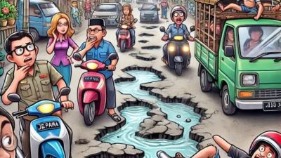 Ilustrasi kemacetan di jalan yang rusak akan menimbulkan laka.