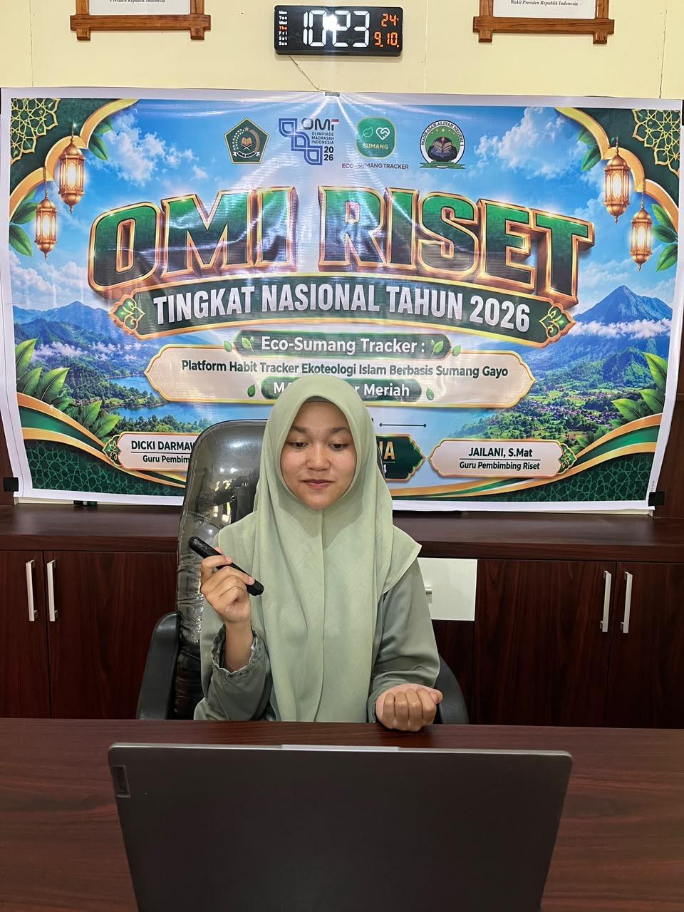 Foto/dok – Zirahayana, siswi MAN 1 Bener Meriah, pengembang inovasi Eco-Sumang Tracker yang berhasil mengantarkan penelitiannya masuk 30 besar proposal OMI Riset 2026 tingkat nasional, dengan mengintegrasikan nilai adat Gayo, ajaran Islam, dan kepedulian terhadap lingkungan. /SJN.Com